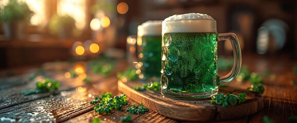 Mugs Green Beer Ale On Bar, HD, Background Wallpaper, Desktop Wallpaper