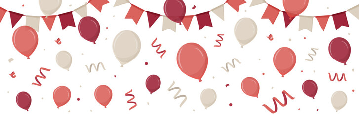 Bannière de fêtes - Ballons, fanions et cotillons - Éléments vectoriels colorés éditables - Compositions festives pour un événement festif comme la Saint Valentin - obrazy, fototapety, plakaty