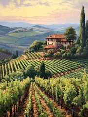 Fototapeta na wymiar Timeless Tuscan Vineyards: Captivating Farmhouse Art amidst Enchanting Vineyard Estates and Serene Cottage Scenery
