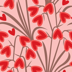 Vector seamless pattern with blooming heart flowers - 716432453