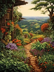 Fototapeta premium Timeless Tuscan Vineyards: A Serene Garden Scene of Vineyard Flora in an Enchanting Italian Garden