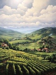 Fototapeta na wymiar Timeless Tuscan Vineyards: Artistic Mountain Landscapes and Serene Vineyard Hills.