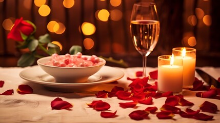 Romantic dinner with candles and roses , romantic dinner, candles, roses