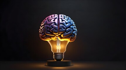 Idea depiction of human brain creative 3d graffiti lamp bulb with human brain on dark background