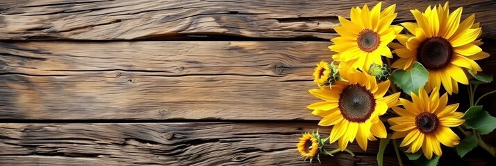  Bright Yellow Sunflowers On Natural Rustic, Banner Image For Website, Background, Desktop Wallpaper