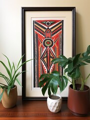 Traditional Native Tribal Art Framed Landscape Print - Decorative Indigenous Art in Tribal Frame