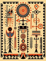 Native Tribal Symbols Landscape Poster - Unique Traditional Wall Decor