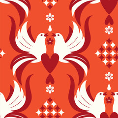 Vector seamless pattern Valentine s day doves ornament