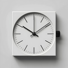Minimalist White Square Clock on Grey Background