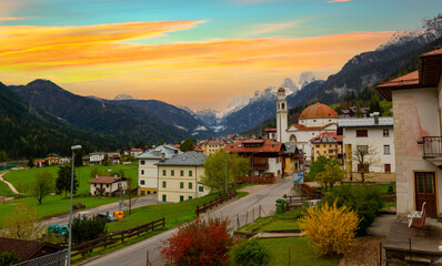 Townscape of Ischgl, a town in the Paznaun Valley, province of Tyrol, Austria.
