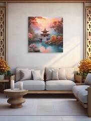 Tranquil Koi Pond Reflections Canvas Print Landscape; Oriental Garden Seascape Art