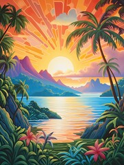 Tropical Island Horizons: Abstract Landscape with Island Contours