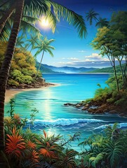 Tropical Island Horizons: Modern Landscape Seaside Canvas Print