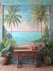 Fototapeta premium Tropical Island Horizons: Rustic Coastal Art Print for Wall Decor