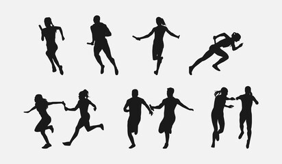 silhouette set of relay race. sport, running. vector illustration.