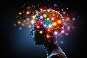 Brain, tapestry of polychromatic neurons, artistic conceptual visual mapping. Luminous thought sparkle, creating opalescent brilliance of whimsical creativity. Ingenious ideas, vibrant mind Carnival 