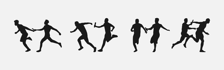 silhouette set of male relay runner. sport, race. vector illustration.