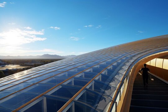 panoramic solar roof against the sky. Generative AI