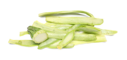 Peels of fresh zucchini isolated on white
