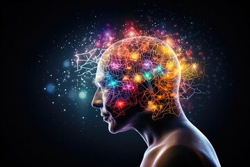 Colorful Brain, canvas of creativity, mindscapes artistry. Ingenious visionary, brilliant spectrums of imaginary realms. Creative cognition thinking blend conceptual brainwaves, imagery and innovation
