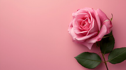 Top view of pink rose flower isolated background.empty space, generative ai