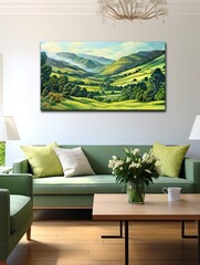 Glossy Green Valleys: Verdant Valley Landscapes in Acrylic