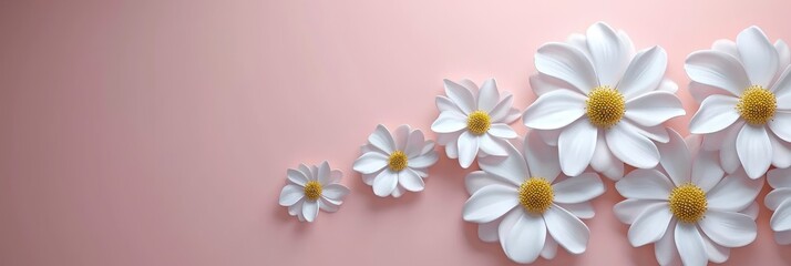 Fototapeta na wymiar Delicate Flower Banner On Pink Background, Banner Image For Website, Background, Desktop Wallpaper