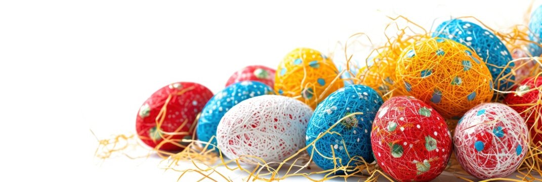  Decorative Easter Eggs Straw On White, Banner Image For Website, Background, Desktop Wallpaper