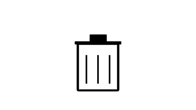 Minimalist trash bin icon on white background.