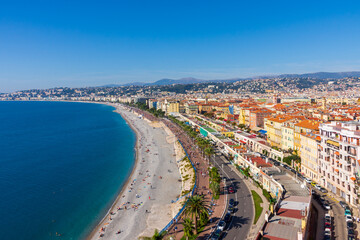 A view over the French city of Nice and the Promenade des Anglais, in the Provence region of the...