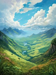 Verdant Valley Skies: Artistic Landscapes of Majestic Valleys and Clouds