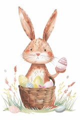 Embrace the spirit of Easter with an endearing bunny, eggs, and colorful blooms.
