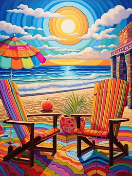 Vibrant Fiesta Patterns: Sandy Beach Scene Painting