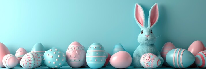  Easter Eggs Rabbit Ears Bezel Blue, Banner Image For Website, Background, Desktop Wallpaper