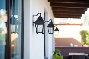 Foto op Canvas black wrought iron lanterns on a spanish patio © studioworkstock