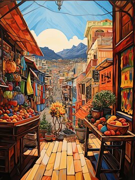 Vibrant South American Markets: A Modern Landscape Of Contemporary Market Scene With An Urban Vibe