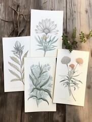 Vintage Coastal Flora: Botanical Sketches and Beach Scene Painting