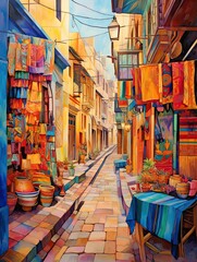 Vibrant South American Markets Wall Art: Colorful Stalls and Bustling Streets Print