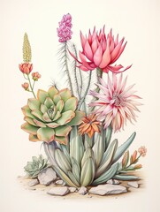 Vintage Botanical Sketches: A Desert Oasis of Succulent and Cacti Drawings