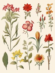 Vintage Botanical Sketches - Wall Art Collection: Exquisite Leaf and Flower Designs