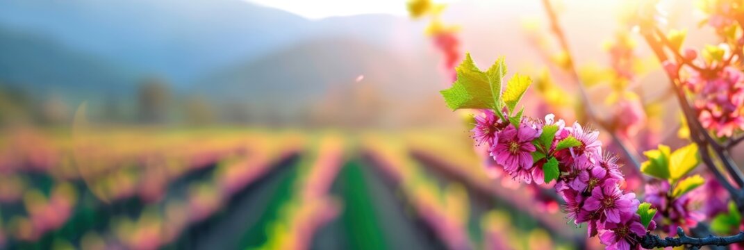  Flowering Fruit Trees Vineyards Early Spring, Banner Image For Website, Background, Desktop Wallpaper