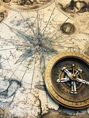 Fototapeta na wymiar Vintage Nautical Maps Handmade Painting: Original Maritime Art and Nautical Decor