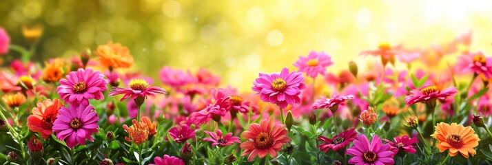 Obraz na płótnie Canvas Flowers Close On Sunny Day Summer, Banner Image For Website, Background, Desktop Wallpaper