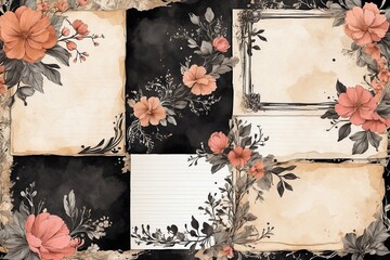vintage watercolor background with flowers, aged paper with shabby chic look, ideal for invitation and congratulations