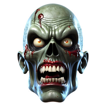 3d character Scary Zombie face, 3d rendering style in transparent background