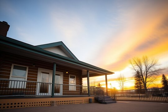 Silhouette Of A Log Cabin Against A Sunset Backdrop