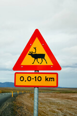Reindeer road sign in Iceland - 716442406