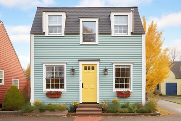 freshly painted saltbox with window shutters and trim
