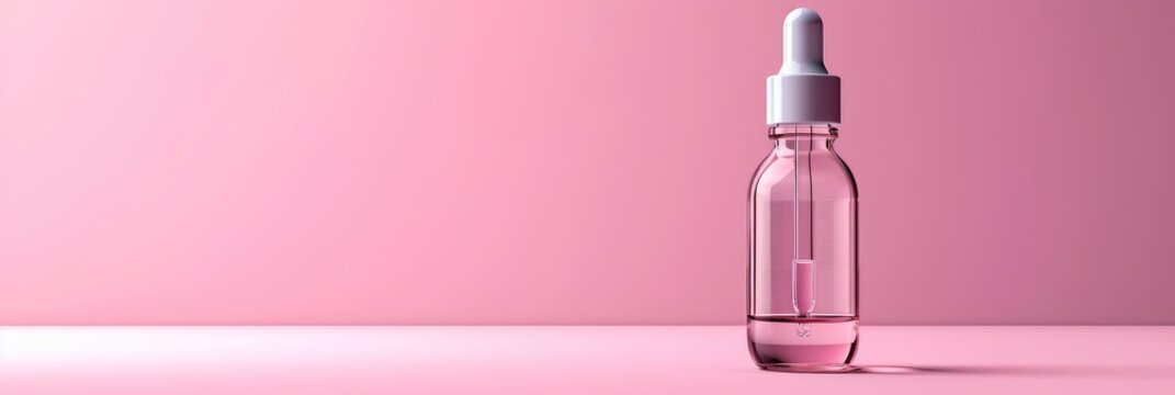  Glass Dropper Bottle Pipette On Pink, Banner Image For Website, Background, Desktop Wallpaper