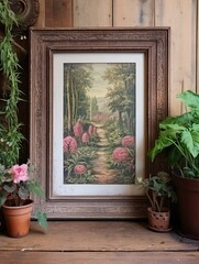 Vintage Victorian Gardens Framed Art Print | Exquisite Garden Landscape | Rustic Decor
